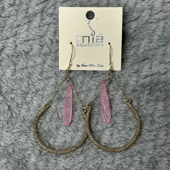 Mia Collection Gold Pink Fringe Dangle Earrings Fashion Jewelry New With Tags - Picture 8 of 8